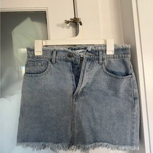 superdown Light Blue Frayed Mini Skirt